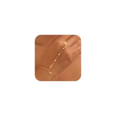 Imagem de Eaciy Pulseiras de corrente de mão para mulheres - Pulseira de corrente de pérola banhada a ouro 14K, pulseira delicada, pulseira de dedo à prova d'água, joias de verão, presentes para mulheres, 8.5