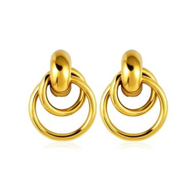 Imagem de ANGLEQUEEN Brincos de ouro grosso para mulheres 14K banhado a ouro 14 quilates brincos de argola de nó redondo brinco de declaração de ouro vintage brinco de gota brinco joia moderna presente para