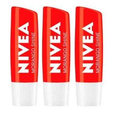 Imagem de Nivea Kit com 3 Unidades – Hidratante Labial Morango Shine 4,8g Kit-Unissex