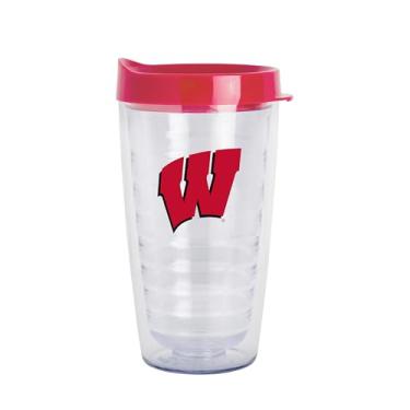 Imagem de Logo Brands Copo transparente de parede dupla NCAA Wisconsin Badgers de 473 ml – Serve na maioria dos porta-copos, feito nos EUA, tampa resistente a derramamentos, livre de BPA – ótimo para uso diário