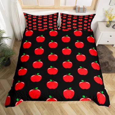 Imagem de Conjunto de cama infantil com desenho de maçã, tamanho solteiro, lindas maçãs vermelhas, capa de edredom decorativa para meninos e meninas, adolescentes, linda estampa de frutas, capa de colcha hippie