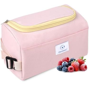 Imagem de Genteen Lancheira congelável, bolsa de lanche congelável construída com bolsas de gelo, bolsa térmica pequena, reutilizável, fecho de zíper com alça de fivela para viagem/escola/trabalho, rosa