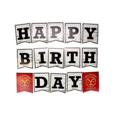 Imagem de Faixa articulada Yellowstone Dutton Ranch Happy Birthday - 190,5 cm x 20,3 cm (1 peça) - Decoração de cartolina para festas de fãs de faroeste, caubóis e séries de TV