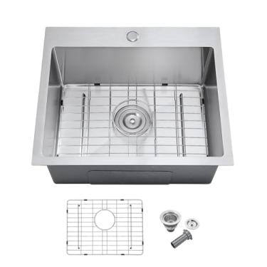 Imagem de MENATT Pia de cozinha de 55 x 45 cm, tigela única de aço inoxidável 304 com tapete de grade inferior, revestimento à prova de som e anticondensação, drenagem rápida em forma de X, bacia profunda de 23