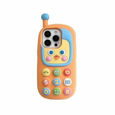 Imagem de wifantien Capa de telefone retrô 3D, desenho animado fofo kawaii adorável personagem pintinho retrô formato de telefone crianças adolescentes meninas mulheres capa de silicone macio para iPhone 14 Pro