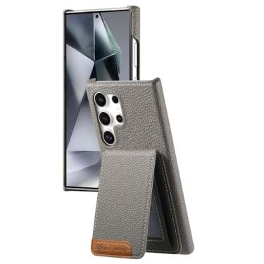Imagem de CYPOSLDN Capa carteira para Samsung Galaxy S25/S25 Plus/S25 Ultra, capa flip para cima e para baixo com suporte padrão de lichia capa de couro elegante, S25, cinza