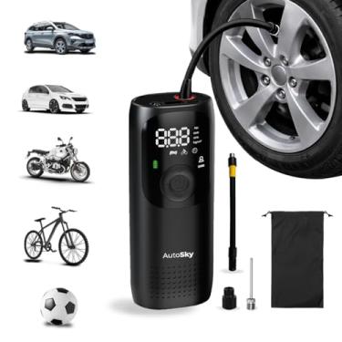 Imagem de AUTOSKY Compressor de ar portátil – Inflador rápido de pneus para carros, bicicletas, bolas – com lanterna, USB-C e carregador portátil USB-A – compacto e recarregável