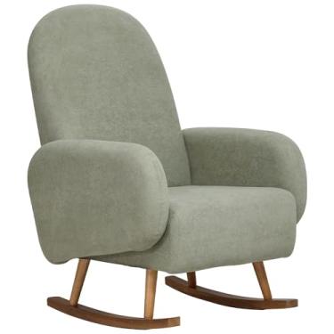 Imagem de Poltrona de Amamentação Com Balanço Base Milka Dolce D02 Bouclê Verde Oliva C-199 - Lyam Decor