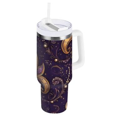 Imagem de Blueangle Copo isolado de carnaval de 850 g com alça e tampa de palha, caneca de viagem reutilizável de aço inoxidável (345)