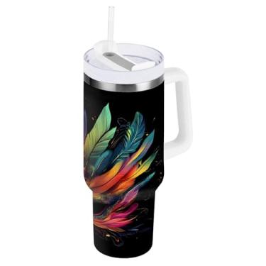 Imagem de Blueangle Copo isolado de máscara de carnaval de carnaval de 850 g com alça e tampa de palha, caneca de viagem reutilizável de aço inoxidável (348)