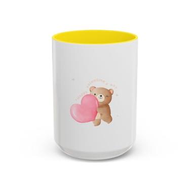Imagem de Caneca de coração rosa com urso fofo segurando – xícara de café dos namorados