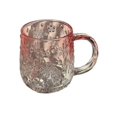Imagem de Caneca de vidro em relevo floco de neve com alça, copos de vidro colorido de 325 ml (rosa)