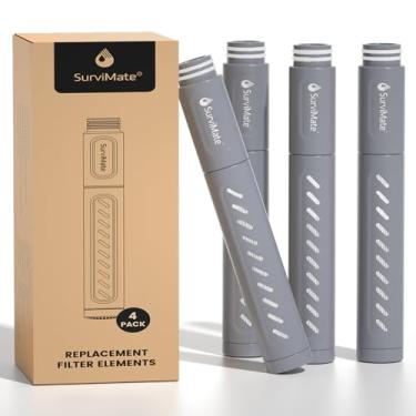 Imagem de SurviMate Cartucho de substituição de filtro de garrafa de água, sistema de filtragem de 5 estágios, vida útil do filtro 3000L, melhora o sabor, para acampamento, caminhada, mochila e viagens (4 peças