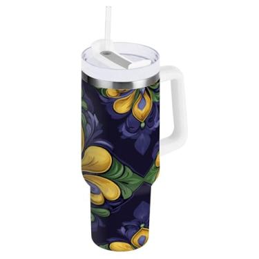 Imagem de Blueangle Copo isolado de carnaval de 850 g com alça e tampa de palha, caneca de viagem reutilizável de aço inoxidável (75)