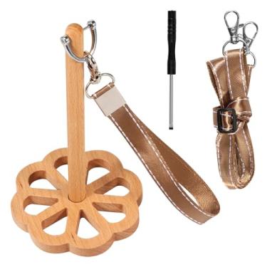 Imagem de MABCIRY Suporte de fio de pulso, suporte de bola de fio de pulso de madeira com alça transversal e alça de pulso larga, suporte de fio portátil, giratório de fio leve, organizador de armazenamento de