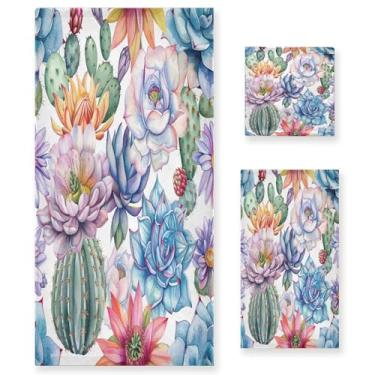 Imagem de xigua Conjunto de toalhas de banheiro suculentas aquarela absorvente macio 3 peças toalha de banho toalha de mão toalhas decorativas para banheiro, academia, hotel, praia, piscina