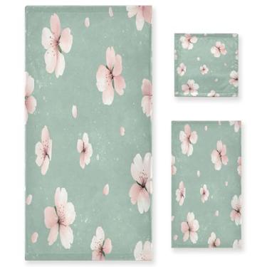 Imagem de xigua Conjunto de toalhas de banheiro de flores de cerejeira absorvente toalha de banho macia de 3 peças toalha de mão toalhas decorativas para banheiro, academia, hotel, praia, piscina