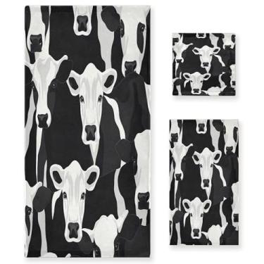 Imagem de xigua Conjunto de toalhas de banheiro com estampa de vaca absorvente toalha de banho macia de 3 peças toalha de mão toalhas decorativas para banheiro, academia, hotel, praia, piscina