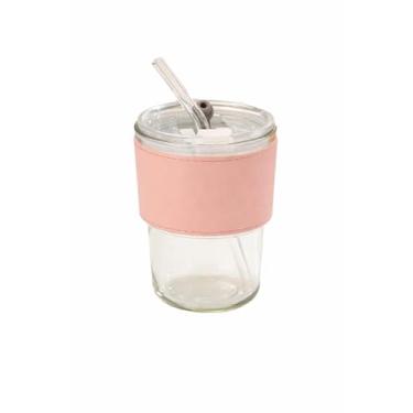 Imagem de Coolcapis Copo de água de 370 ml, canecas de café de vidro com canudo e tampa (1 peça rosa)