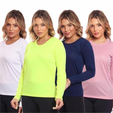 Imagem de Kit 4 Camisa Feminina Camiseta Térmica Proteção Solar Uv .-Feminino