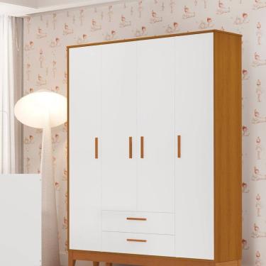 Imagem de Guarda-roupa para Quarto de Bebê 4 Portas Flip Branco Fosco / Savana