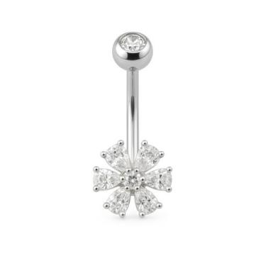 Imagem de Piercing Umbigo Prata 925 Flor Cravejada Delicada Feminino - Loja das 