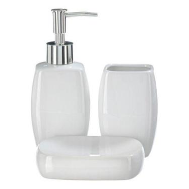 Imagem de Kit Lavabo Banheiro Dispenser Líquido Porcelana Saboneteira - PGB