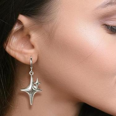 Imagem de Y2K Brincos de argola de estrela com ponta de pedra da lua para mulheres grunge emo gótico, corrente de lágrima, brincos pendentes Y2K, acessórios para roupas punk góticas, joias de Natal, presente