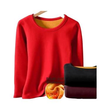 Imagem de Camiseta Térmica Feminina Forrada Com Fleece, Gola Redonda, Camada Bas