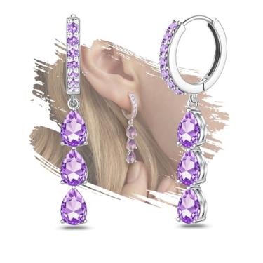 Imagem de Brincos de argola de prata para mulheres, pequenos brincos pendentes de prata, brincos delicados de pedra do mês de nascimento CZ brincos fofos da moda brinco de aniversário de prata pendurados