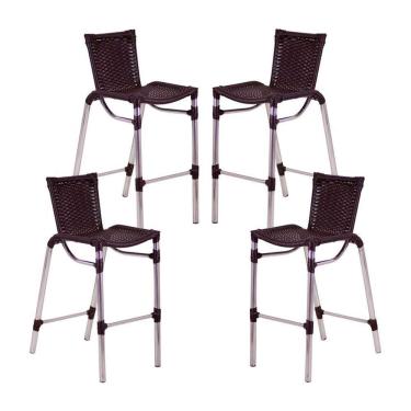 Imagem de 4 Banquetas Em Alumínio Fortaleza Alta Com Encosto Para Cozinha Edícula E Balcão Tabaco