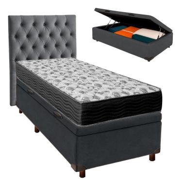 Imagem de Kit Cabeceira + Cama Box Bau + Colchão Solteiro D33 Iso100 Ortobom