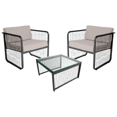 Imagem de Conjunto 2 Poltronas E Mesa Centro Fibra Sintética Santiago Preto-branco