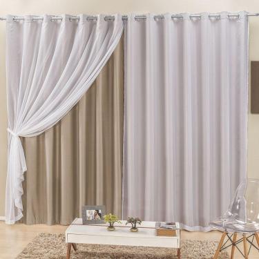 Imagem de Cortina Elegance 3,00M X 2,50M Bege Tecido Semi Blackout Com Voal Moderna