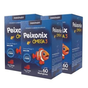 Imagem de Kit 3 Peixonix Ômega 3 Mastigável Cereja 60 Caps Maxinutri-Unissex