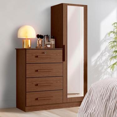 Imagem de Cômoda Sapateira 1 Porta Espelho 4 Gavetas Cacau Berna Shop Jm
