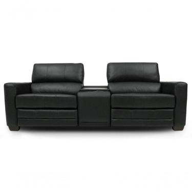 Imagem de Sofá Reclinável Elétrico De Couro Jordânia 2 Lugares Com Baú E Porta Copos Preto Pigmentado - Mempra