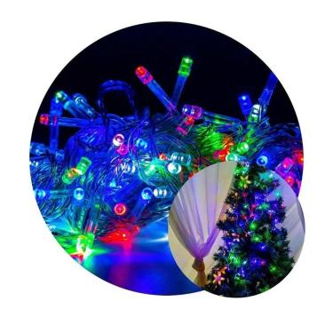 Imagem de Cordão Com 100 Lampadas De Led Formato Pequena Gota 10 Metros Fio Crystal Colorido