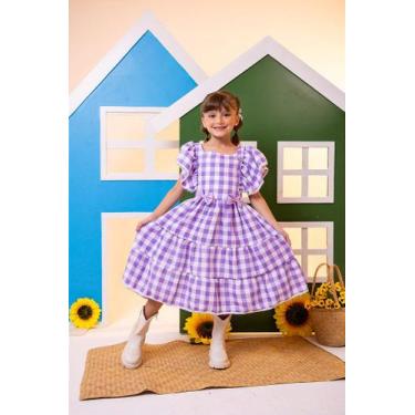 Imagem de Vestido Infantil Banana Club Aline Xadrez Lilás para Festas Juninas, L