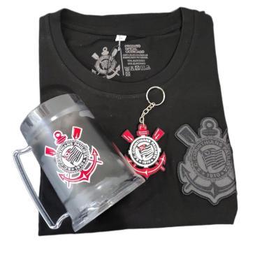 Imagem de Kit Corinthians Camisa All Black Algodão + Caneca + Chaveiro - Masculino-Masculino