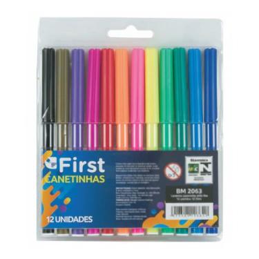Imagem de Kit Canetinha Hidrocor 12 Cores Vibrantes Lavável - First Brasil