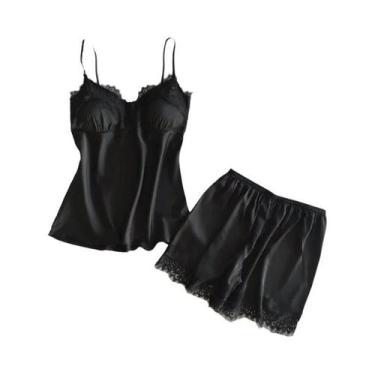 Imagem de Conjunto De Pijamas Sexy Feminino Com Decote Em V E Renda, Conjunto Co