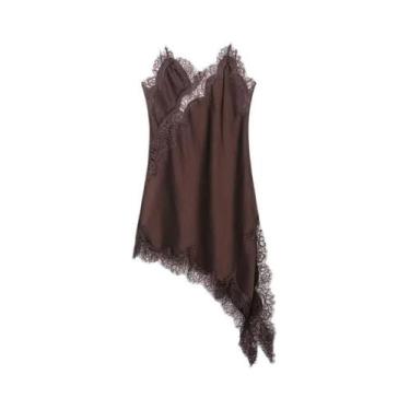 Imagem de Vestido Curto Assimétrico Sem Mangas Com Renda De Cetim Para Mulheres,