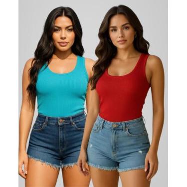 Imagem de Kit 2 Blusa Regata Feminina Ribana Canelada Basica Lisa - Luau Brasil,