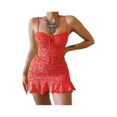 Imagem de Feminino sexy casual casa pequeno floral camisola vestido verão saia c