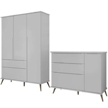 Imagem de Jogo de Quarto Infantil Guarda Roupa e Cômoda 100% Mdf Melinda Cinza -