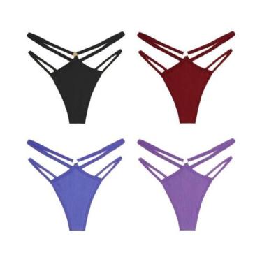 Imagem de Calcinhas De Algodão Listradas De Cintura Baixa Para Mulheres, 4 Peças