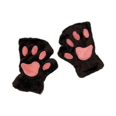 Imagem de Luvas De Inverno Fofas De Pelúcia Com Pata De Gato Para Mulheres, Luva