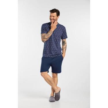 Imagem de Conjunto Pijama Masculino Em Malha Curto Estampado  - Cor De Cacau, G,