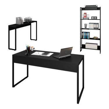 Imagem de Conjunto Escritório Mesa 150 Aparador E Estante Studio Industrial M18 Preto - Mpozenato